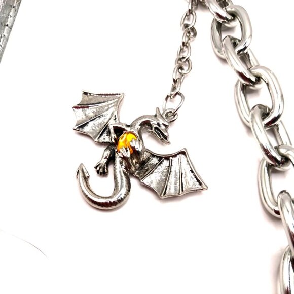 Dragon Heavy Metal Single Layer Silver Tone Chain 22 Inches Long - Picture 3 of 8